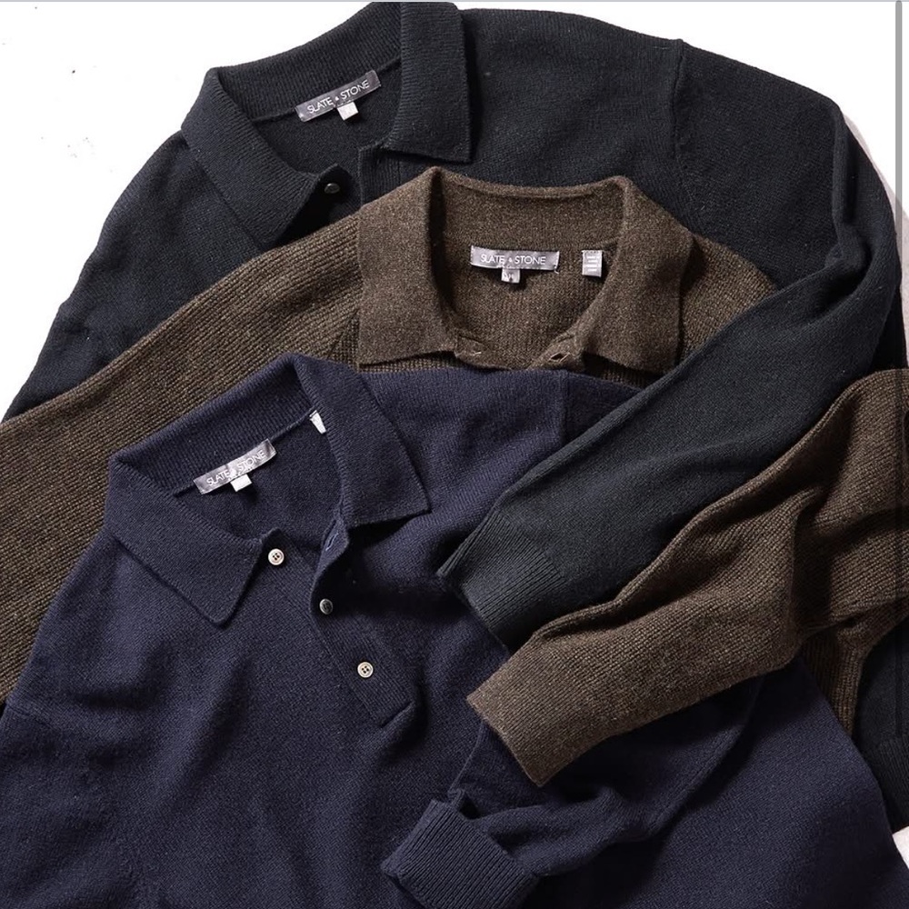 Men's Slate & Stone Brushed Wool sweater Polo size Large in Black